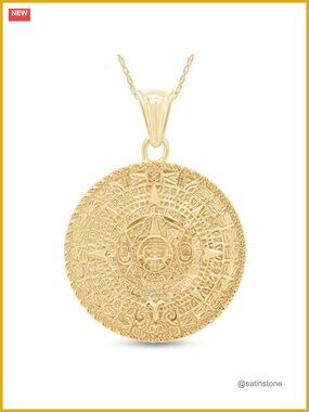 Aztec Mayan Sun Calendar Charm Medallion Pendant Necklace 925 Sterling Silver